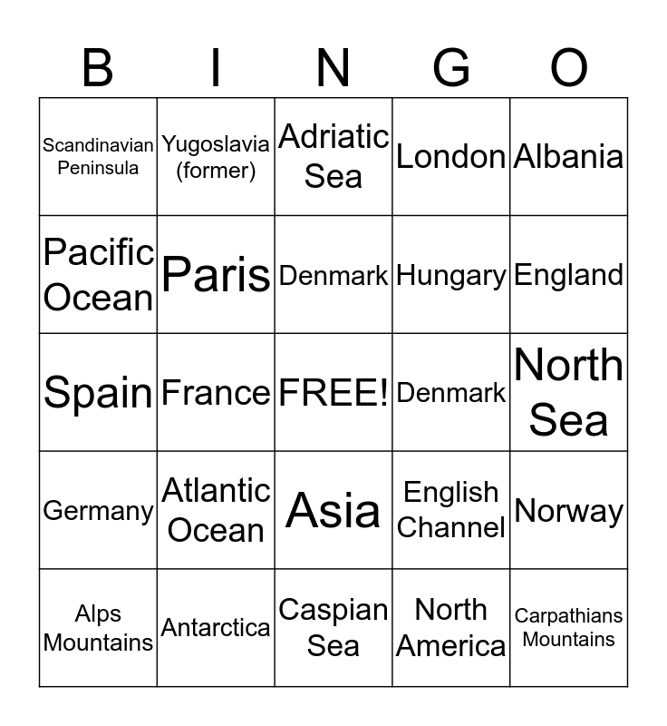 Geography Bingo Card
