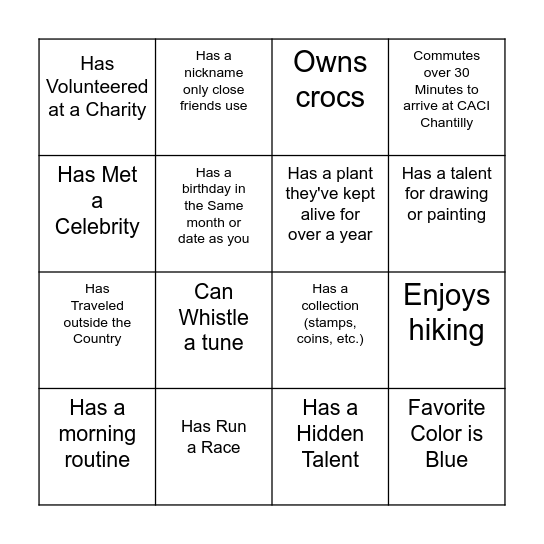 Intern Bingo Card