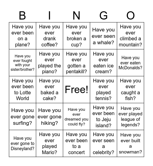Have you ever? Bingo Card