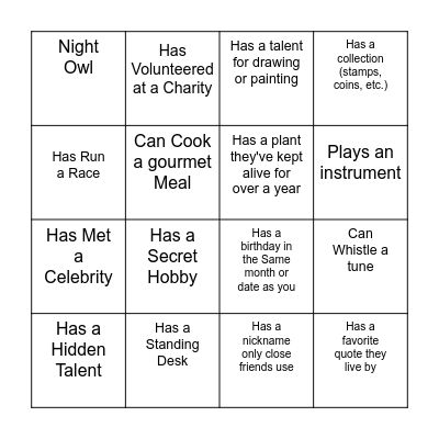 Intern Bingo Card