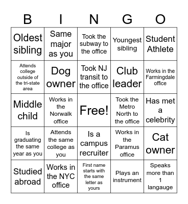 Internship Training Bingo Card
