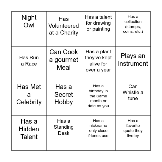 Intern Bingo Card