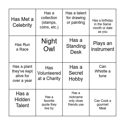 Intern Bingo Card