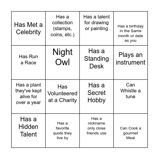 Intern Bingo Card