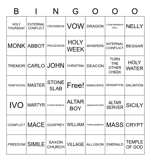 THE HAUNTED CATHEDRAL Bingo Card