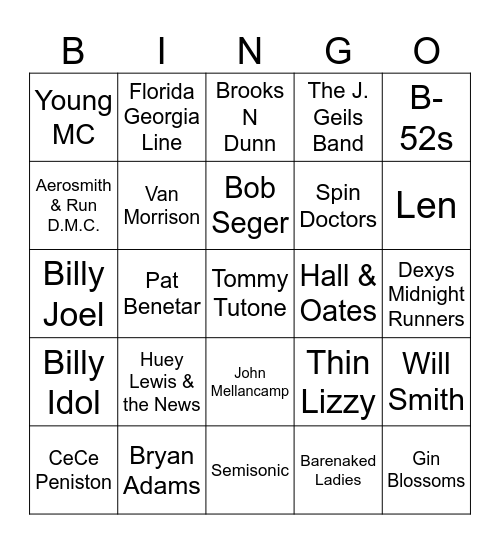 Flamingo Music Bingo:  Game #1 Bingo Card