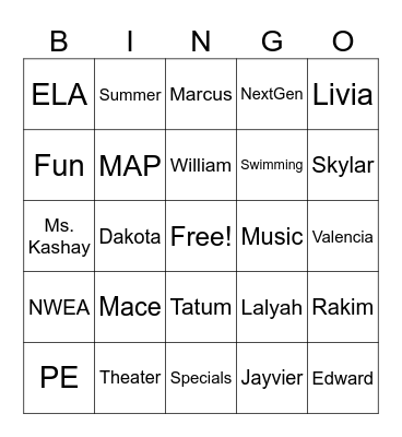 This is Us - 3rd Grade Next Gen Summer 2026 Bingo Card