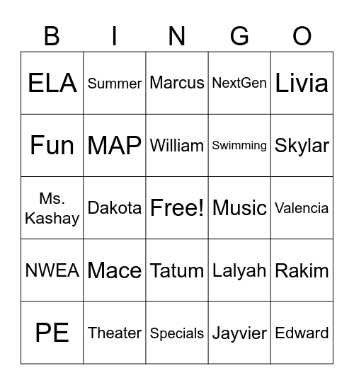 This is Us - 3rd Grade Next Gen Summer 2026 Bingo Card