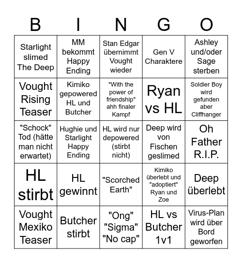 The Boys Finale Bingo Card