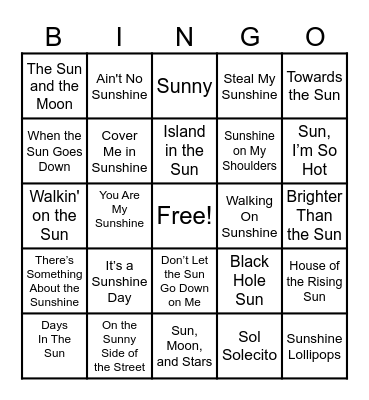 SUN BINGO Card
