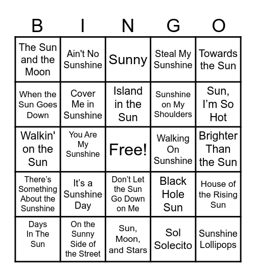 SUN BINGO Card