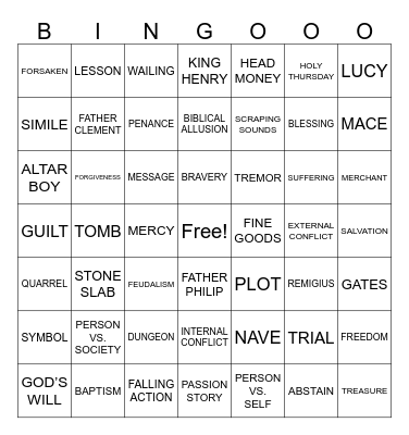 The Haunted Cathedral Bingo Card