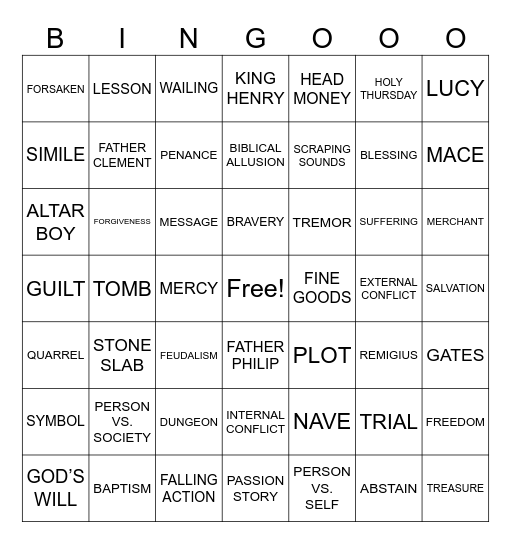 The Haunted Cathedral Bingo Card