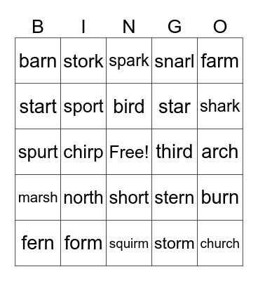 R-controlled Vowels Bingo Card