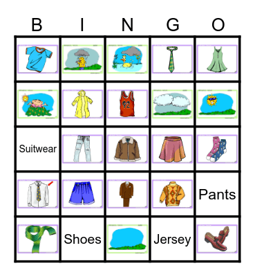 Clothing/Weather BINGO Card