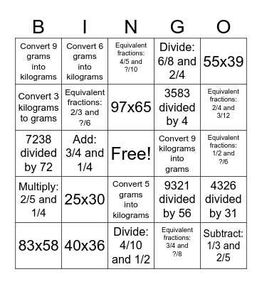 Math Bingo: Bingo Card