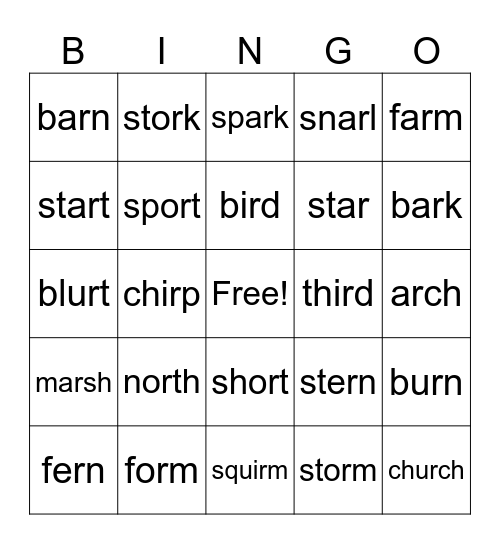 R-controlled Vowels Bingo Card