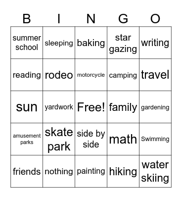Summer Fun Bingo Card