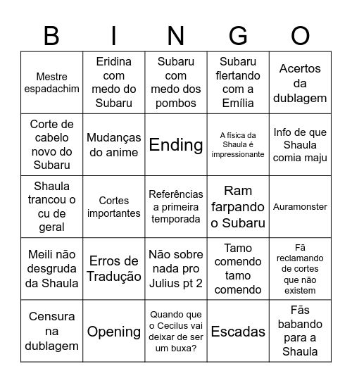 Subaru esqueceu de tomar seus remédios de memória Bingo Card