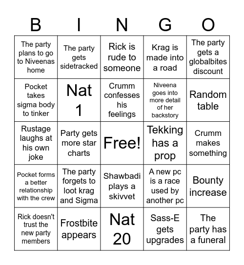 Space pirates episode 14 Bingo Card
