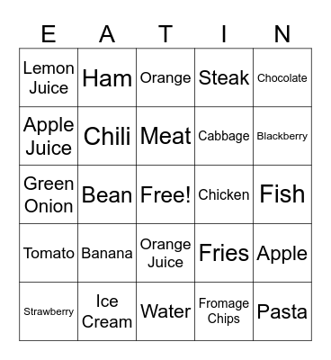 Meals Bingo Card