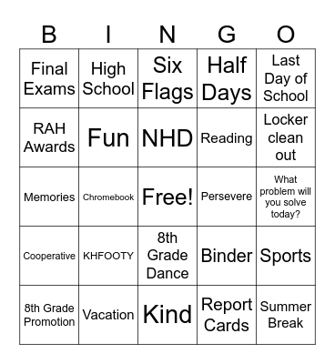 End of Year Bingo Card