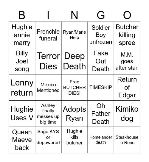 The Boys Bingo Card