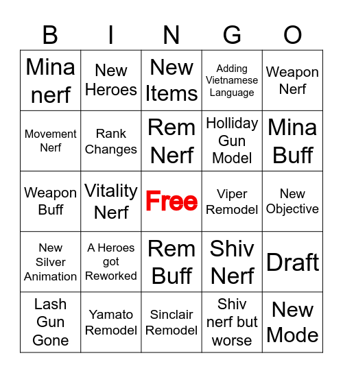 Deadlock Patch Bingo Card