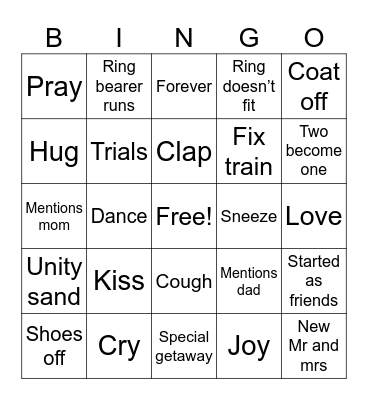 wedding day Bingo Card