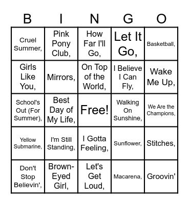 Last Day of School Music Bingo Card