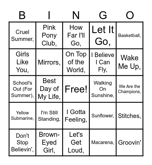Last Day of School Music Bingo Card
