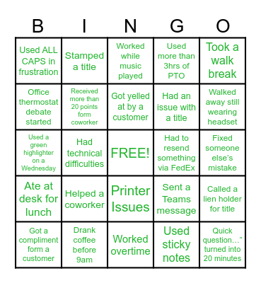 Office Bingo Card