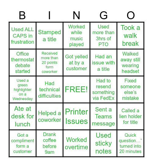Office Bingo Card