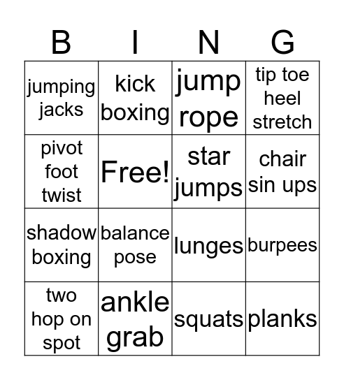 PE Bingo Card