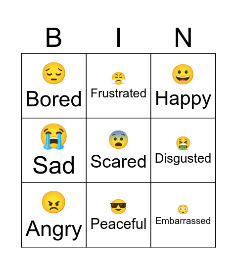 Feelings Bingo Card