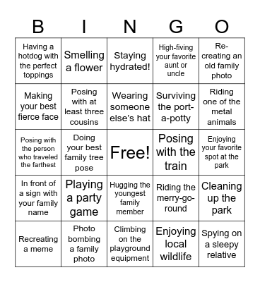 Family Reunion Selfie Bingo Card