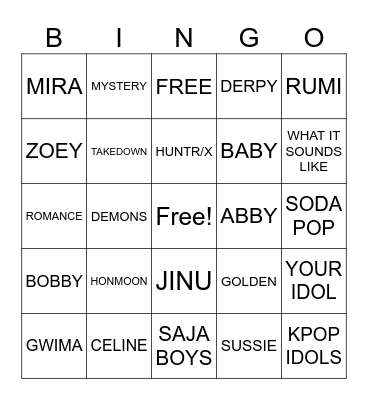 KPOP DEMON HUNTERS Bingo Card