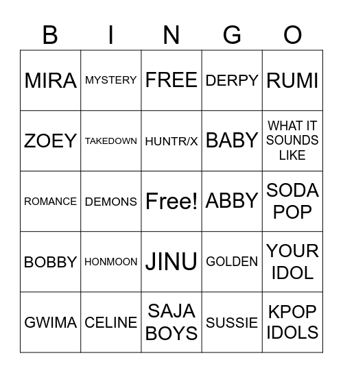 KPOP DEMON HUNTERS Bingo Card