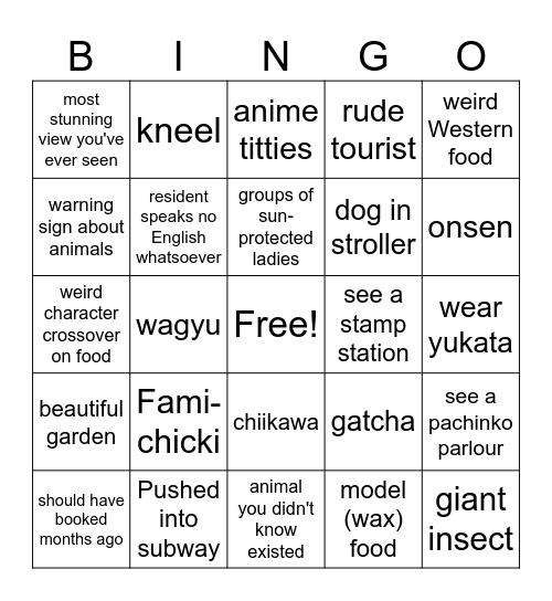 Japan 2 Bingo Card