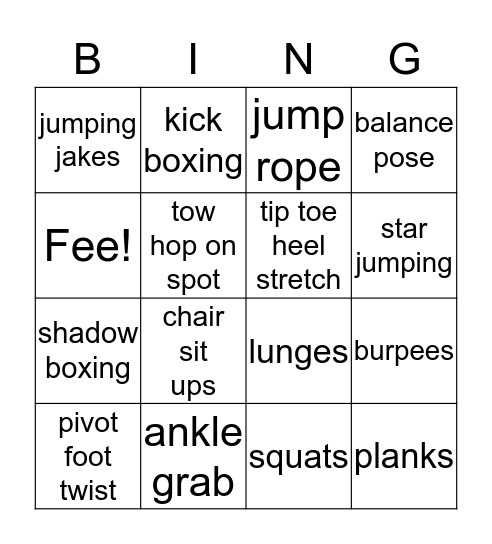 PE Bingo Card
