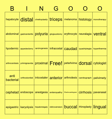 medical termiology Bingo Card