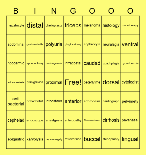 medical termiology Bingo Card