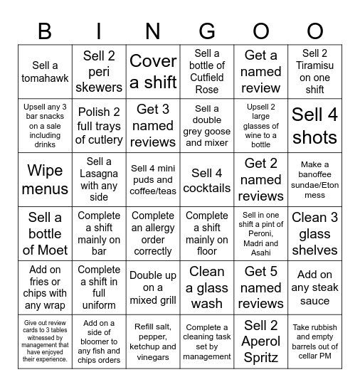FOH NAME: Bingo Card