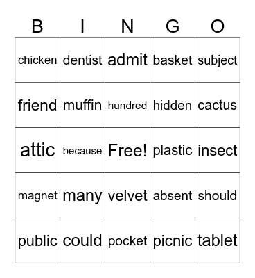 UFLI Bingo Card