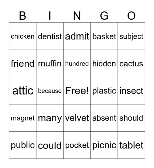 UFLI Bingo Card