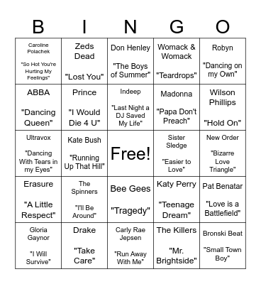 DANCING WITH TEARS IN MY EYES Bingo Card