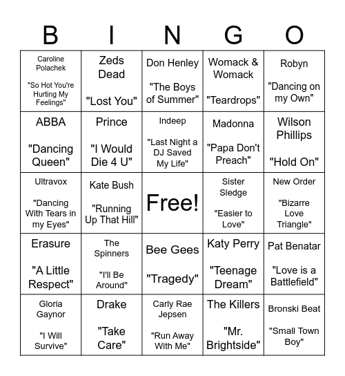 DANCING WITH TEARS IN MY EYES Bingo Card