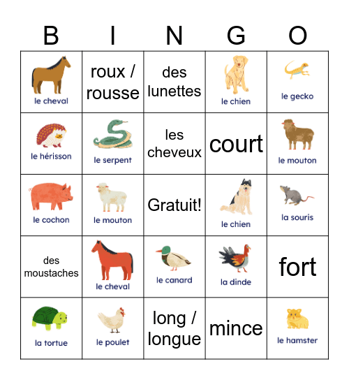 Les animaux Bingo Card