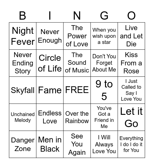 Movie Theme Song Bingo 2026 Bingo Card