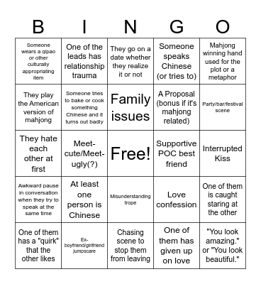 All's Fair in Love & Mahjong Bingo Card